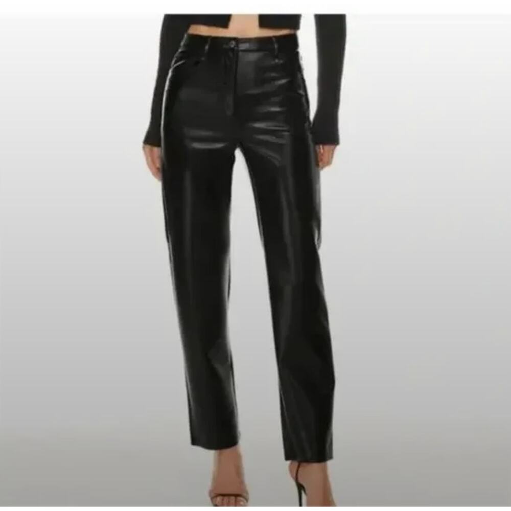 WILFRED | Aritzia Melina Black Faux Leather 5-pocket Straight Leg Pants | Size 0